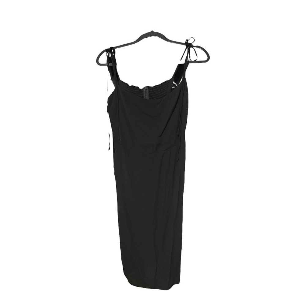 Reformation Dress Size 12 Black Sheath Square Neckline Back Slit Tie Straps